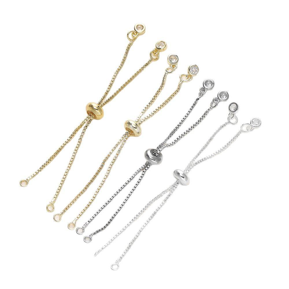 Cremallera de cobre de silicona de oro real 18K que conserva el color, cadena de extensión ajustable, DIY universal telescópica, material para pulsera