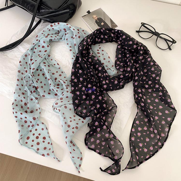 2025 New Women's Versatile French Polka Dot Silk Scarf: Spring/Summer Long Neck Tie & Headband