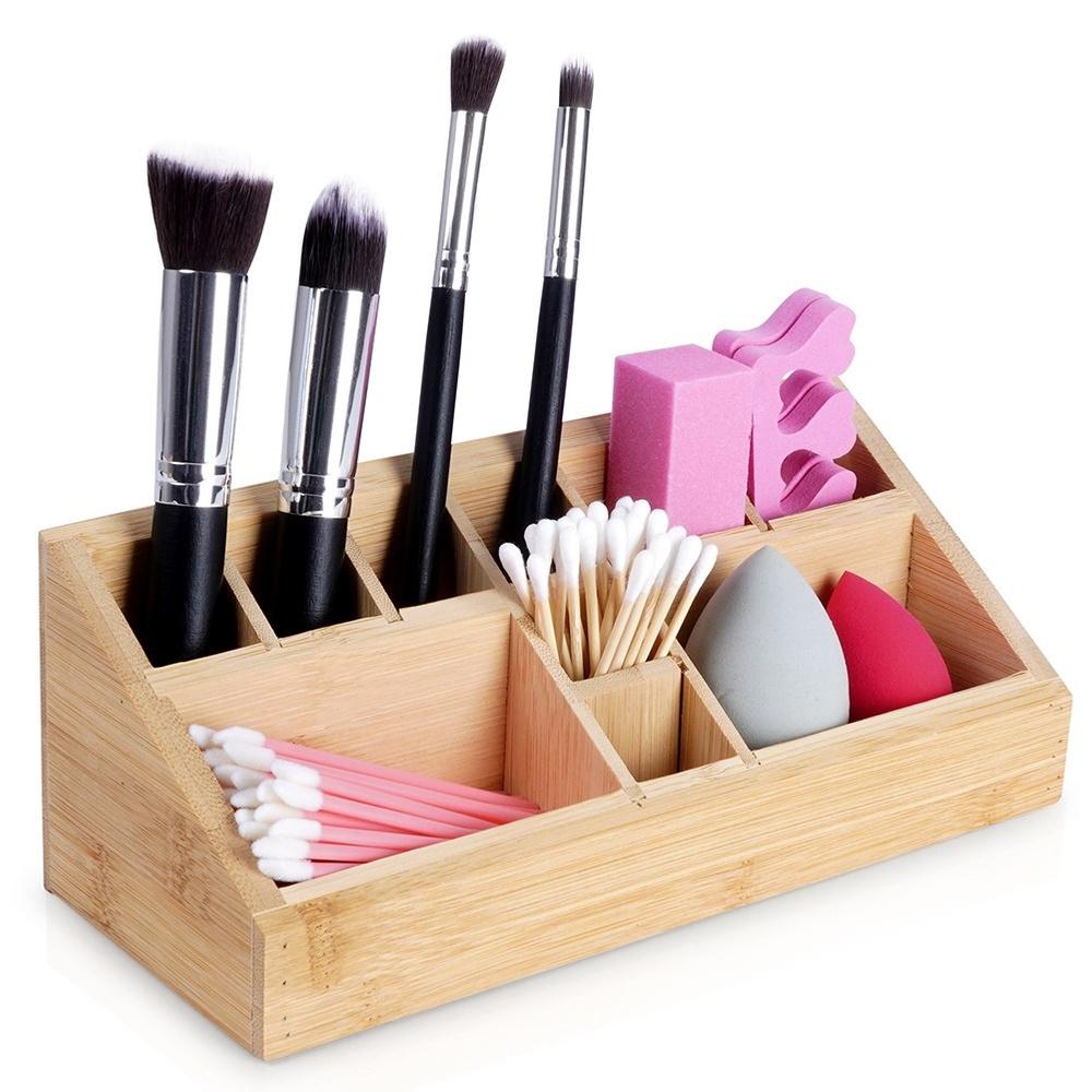 Bamboo Organizer Box Cosmetic Container Makeup Accessories