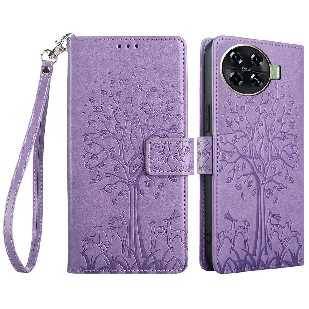 

For TECNO Spark 20 Pro+ Case Tree Imprinted Wallet Stand Leather Phone Cover Purple