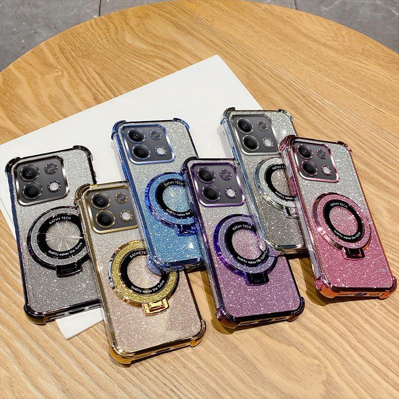 6D Plating Shockproof Holder Ring Phone Case For Xiaomi Redmi Note 9 10 11 12 13 Pro 4G 5G 13R 12S 11S 10S 9S Glitter Soft Cover