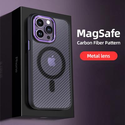 Carbon Fiber Pattern Matte Phone Case For Iphone 14 13 12 11 Pro Max Magsafe Wireless Charging Magnetic Cellphone Cover Funda