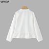 VONDA Women Casual Lace Collar Long Sleeve Fake Two-piece Patchwork Loose Blouse Shirts