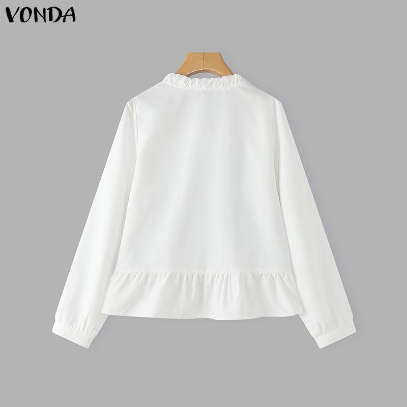 VONDA Women Casual Lace Collar Long Sleeve Fake Two-piece Patchwork Loose Blouse Shirts