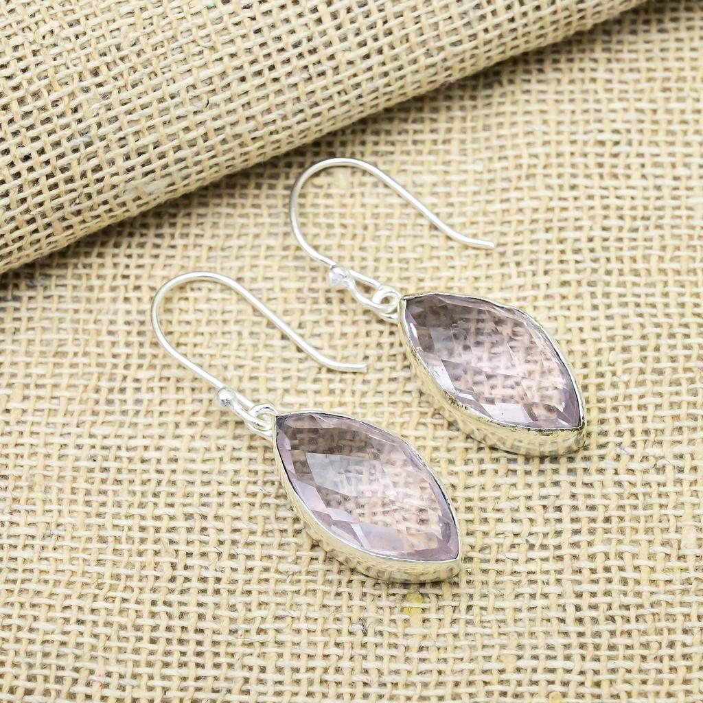 Pink Kunzite Gemstone Handmade 925 Sterling Silver Jewelry Earrings Gift For Women