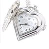 Silver Heart Hollow Openwork Pocket Watch with Diamonds Vintage Design Antique Style Pendant Necklace for Women Birthday Gift