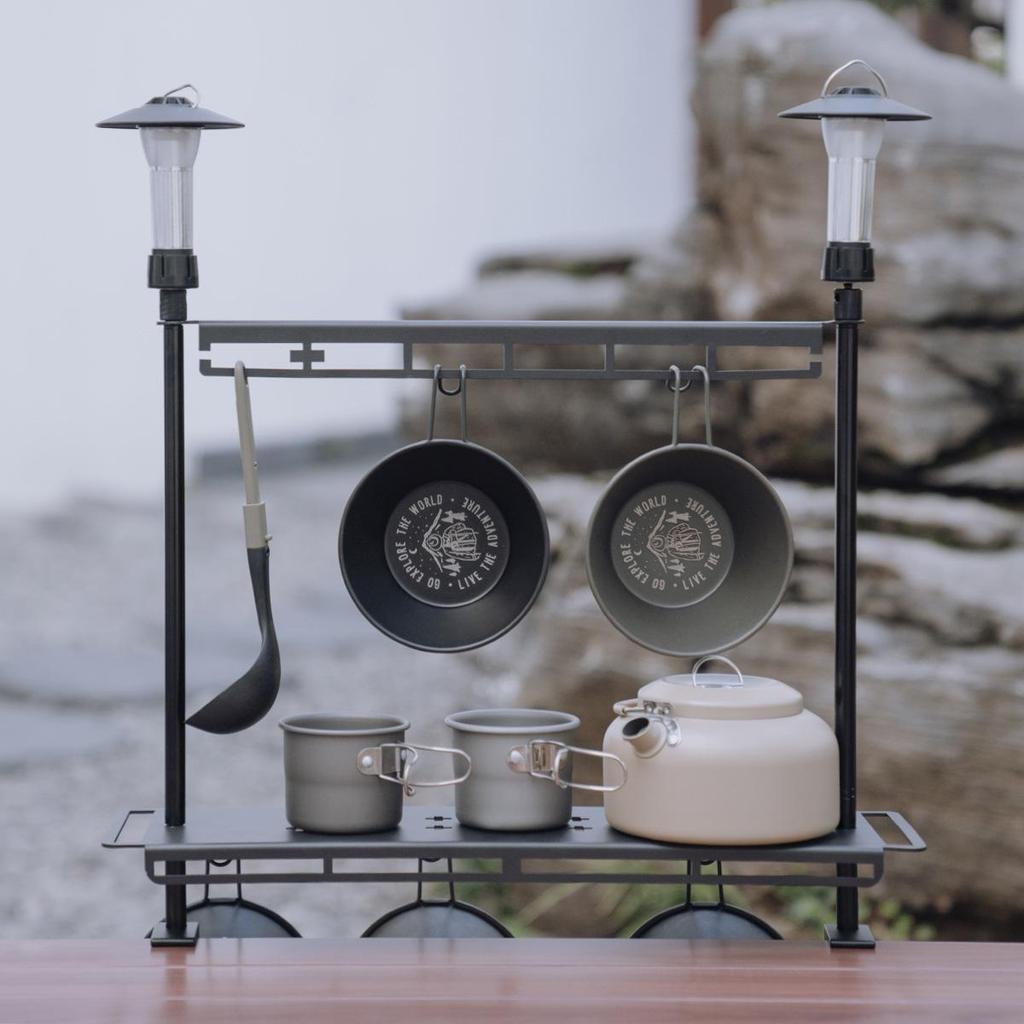 Portable Multifunctional Aluminum Camping Lamp Stand and Storage Rack