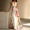 Amazon Europe and the United States Cross-border 2026 Summer Printing Neck Long Dress Backless Vacation Style Elegant Pendulum Lace-up Dress