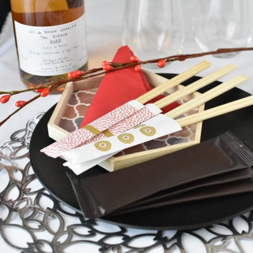 Stylish disposable chopsticks, Zaryu, red and white, Japanese style, perfect for parties and celebrations, bamboo tensuke, 24cm