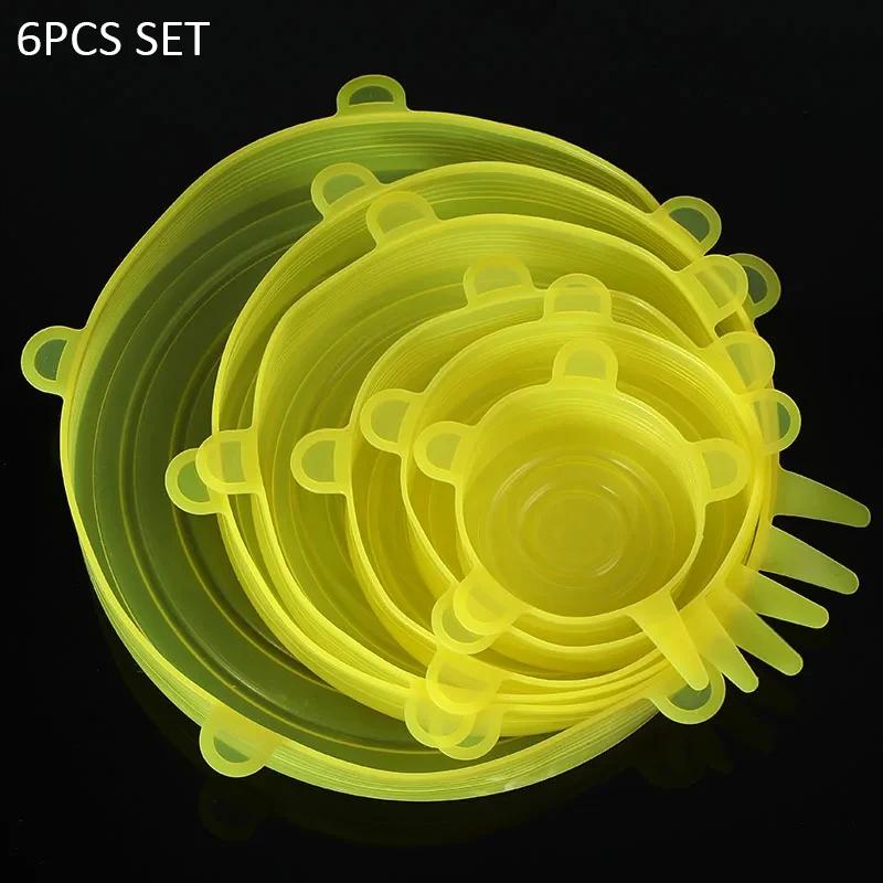 

6/12 шт. Крышка из пищевого силикона, многоразовые силиконовые крышки, колпачки для фруктов, чашек, растягивающиеся крышки для сохранения свежести, кухонные принадлежности