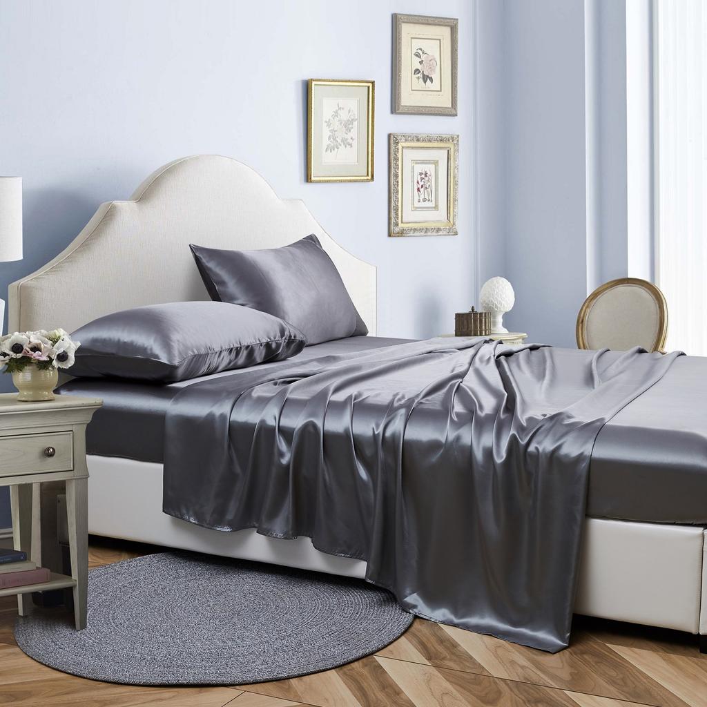 Lenzuola In Cotone Queen Size – 4 Pezzi, Grigio Chiaro, 300 Fili, Traspiranti E Morbide