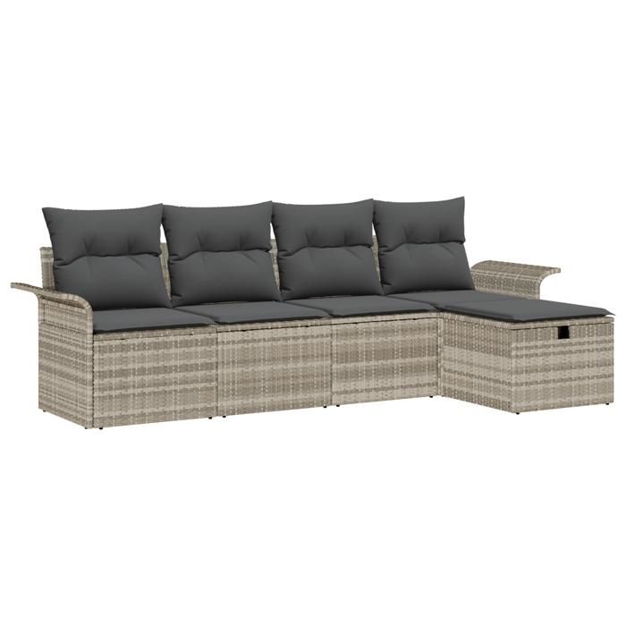 Ensemble canapé jardin vidaXL 5 pièces avec coussins Gris clair Poly Rotin, Canapé jardin 2 places vidaXL avec rangement et 3360193