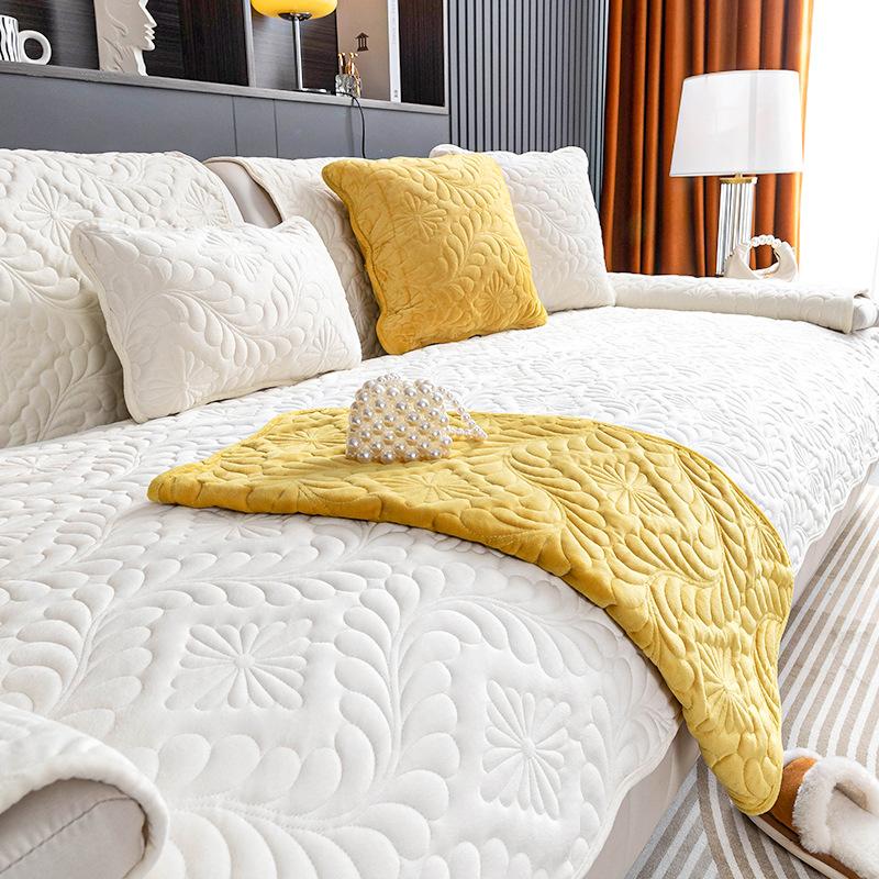 Sofa Cushion Winter Thickened Short Plush Non-Slip Leather Cushion Flannel Winter Style Sets Cover Cloth