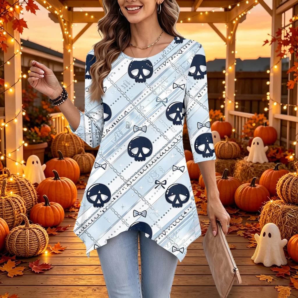Women's Casual Halloween Print Top, Loose Fit Three-Quarter Sleeve