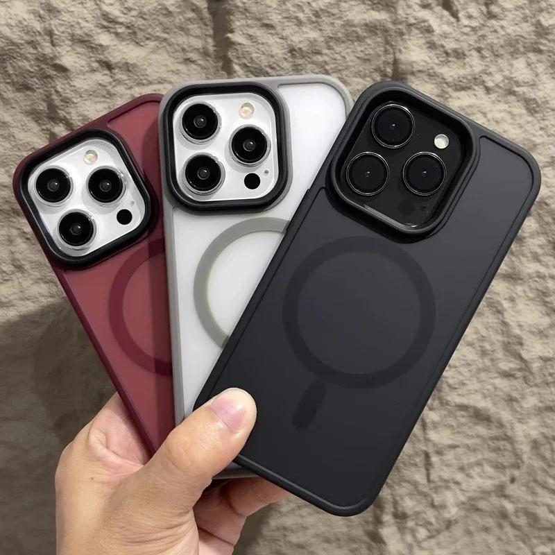 Matte Magnetic Phone Case For Air 17 16 15 14 12 11 13 Pro Max Plus For Magsafe Wireless Charging Protect Cover