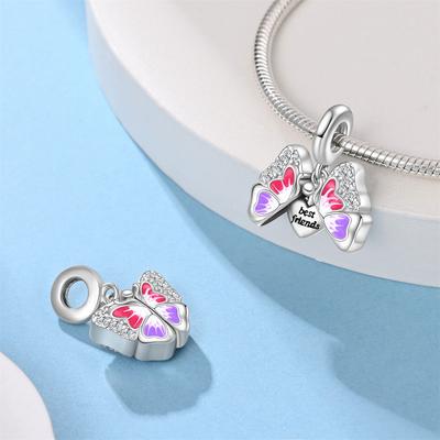 Charm Bead Charms Authentic Copper Pink Butterfly Pendant Bead Charms Compatible With Bracelets Diy Fine Gift Women Delicate Jewellery Accessory