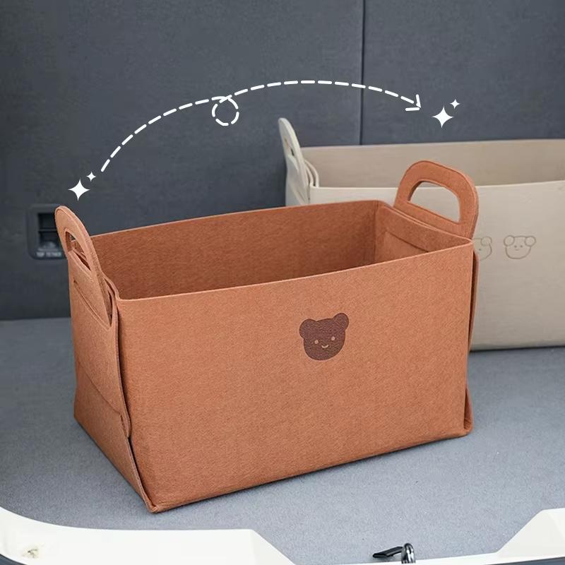 Large Capacity Foldable Bear Cartoon Felt Car Trunk Storage Box Vehicle Organizer Basket for Automobile Rear Storage