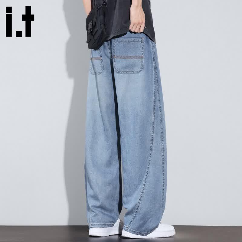 :CHOCOOLATEit Men s Summer Tencel Denim Curved Wide Leg Jeans 2XL