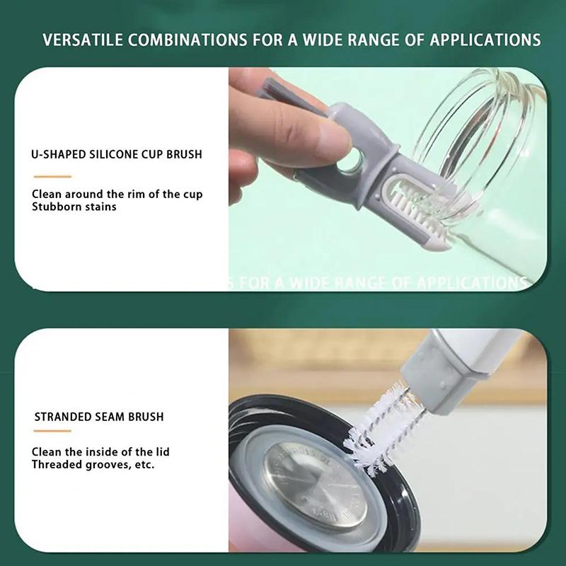 Water Bottle Cleaner Brush 5 In 1 Silicone Detachable Scrubber Long Handle Milk Bottle Kettle Wineglass Brushes Kitchen Tool