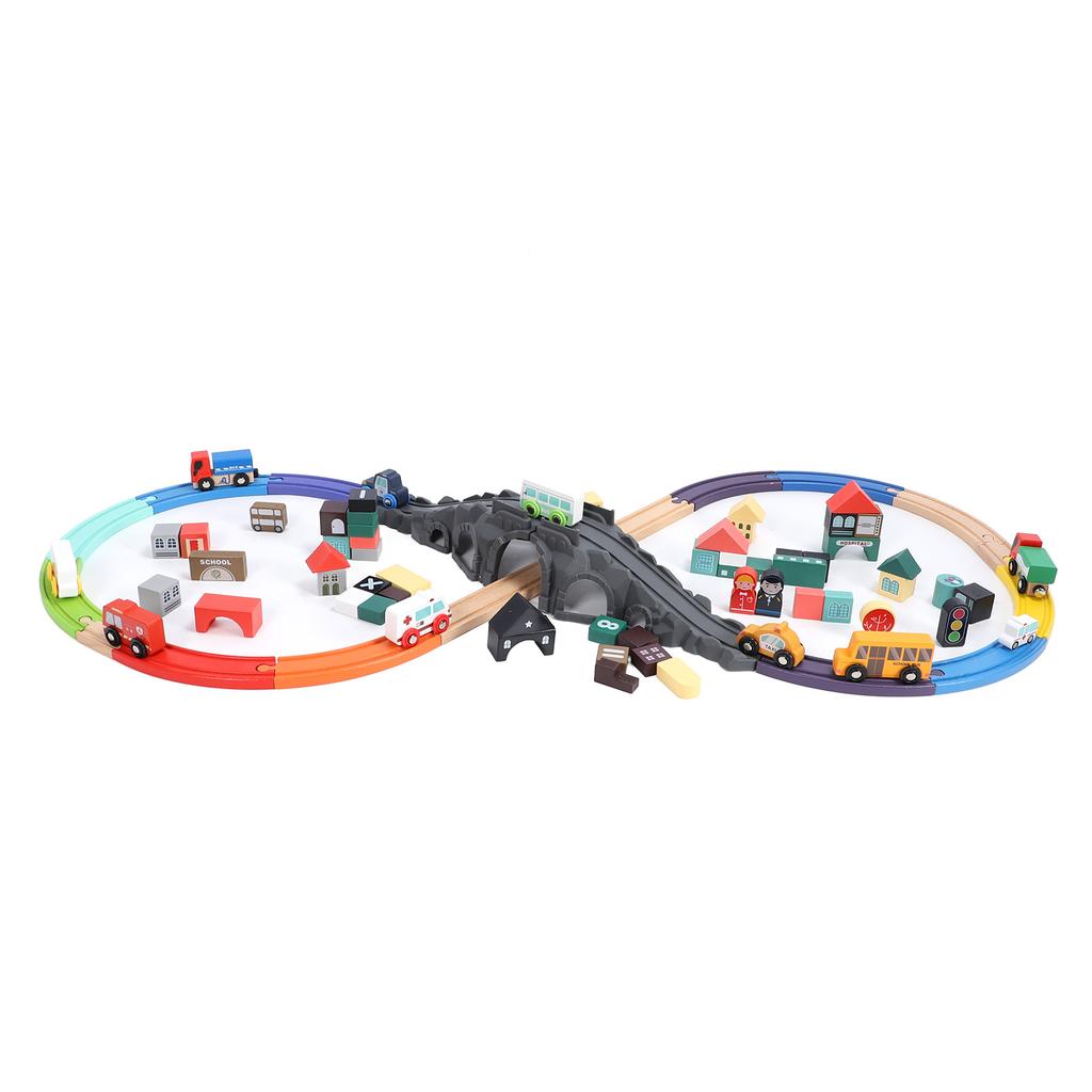 126pcs Wooden Block Track Set Educational Safe Interactive Toy Wood Train Track Set for Child