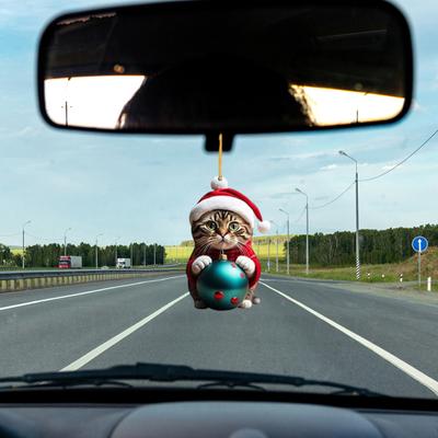 10Pcs Car Rearview Mirror Pendant 2D Acrylic Cat Charm Christmas Tree Ornament Car Interior Accessory
