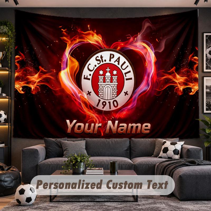 Wall Hanging Tapestry Custom NameFC St. Pauli Pattern Personalized Printed Fabric Wall Decor