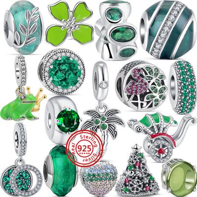 New Green Series Flowers Frogs Trees Mermaids Clear Zircon Sparkling Beads Fit Original  Charm Bracelet Women DIY Jewelry