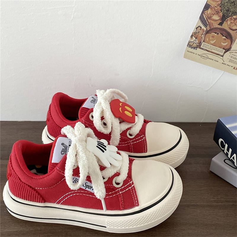 National ugly cute niche original cute big head board shoes retro small black shoes black platform bread canvas shoes women