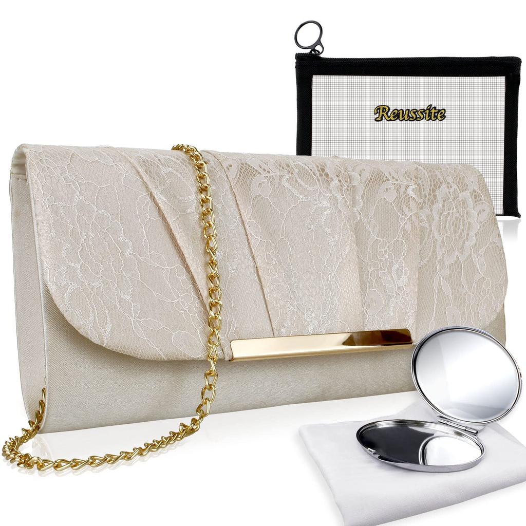 Reussite Party Large Clutch Shoulder Perfect for and Flower Bag, 3-Way Bag, Women's Bag, Weddings, Receptions, Guests/Milky (Beige)