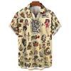 3D Retro Digital Printed Men's Lapel Short Sleeved Shirt