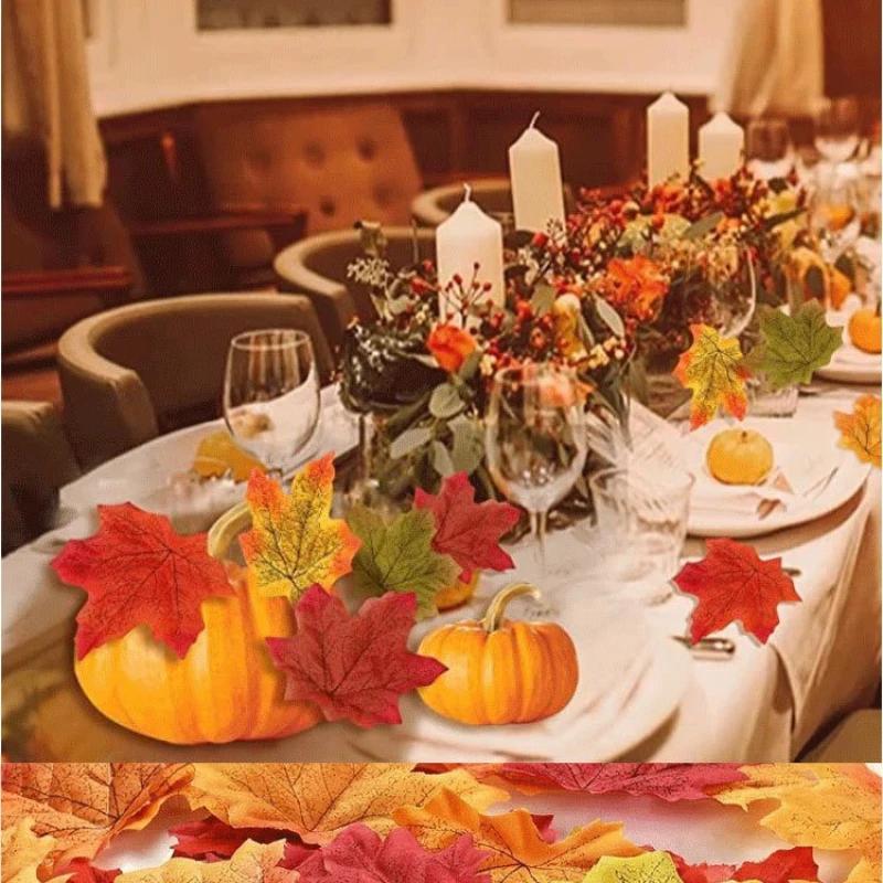 50/100/200Pcs Artificial Maple Leaves Autumn Silk Fall Leaf for Thanksgiving Halloween Christmas Home Decoration Wedding Party