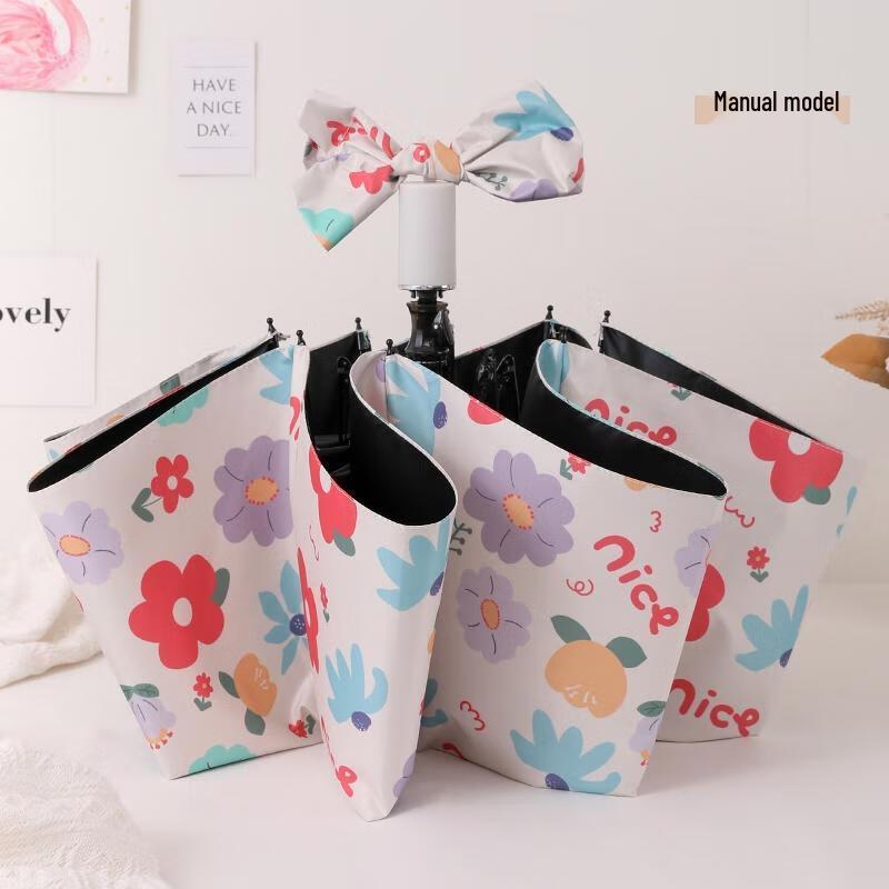 HANDUNYOU French Style Oil Painting Floral Automatic Folding Umbrella