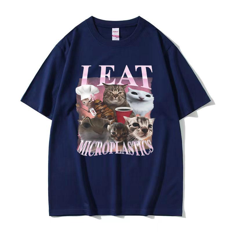 I Eat Microplastics Funny Cat Meme T Shirt Unisex Women Aesthetic Clothing Short Sleeve Tshirts Retro High Quality Cotton Tshirt