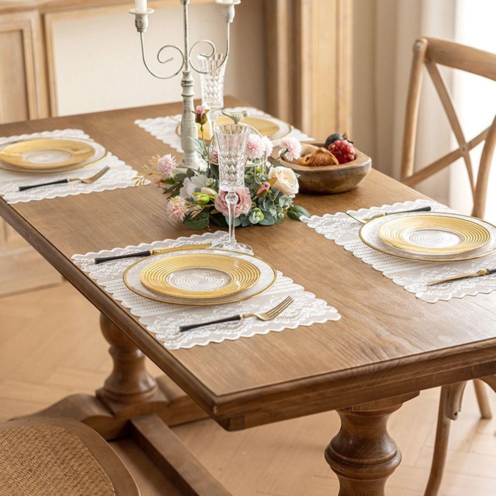 Semi-Sheer Lace Jacquard Table Runner French Romantic Rectangular Lace Tablecloth  Dining Table