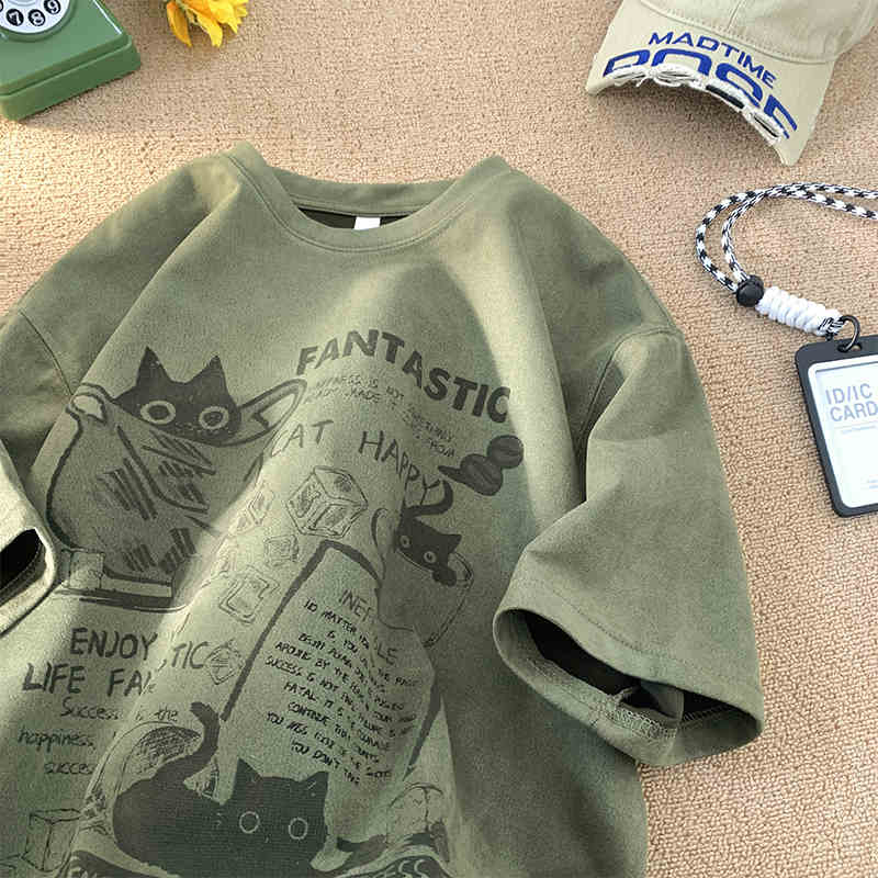 

Замшевая футболка с коротким рукавом, мужская модная брендовая летняя свободная футболка с коротким рукавом, модная простая принтованная футболка M армия зеленый