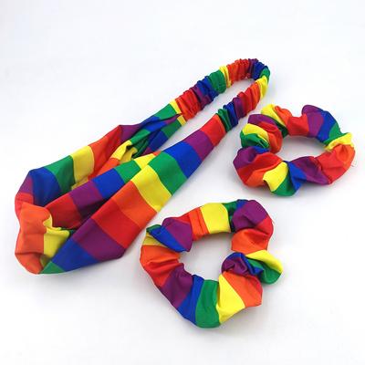 Farbiges Regenbogen-Haargummi Haarreif Pride Day Bandanas Schal Mode Gestreifter Regenbogen-Turban Haarband für den Pride-Monat