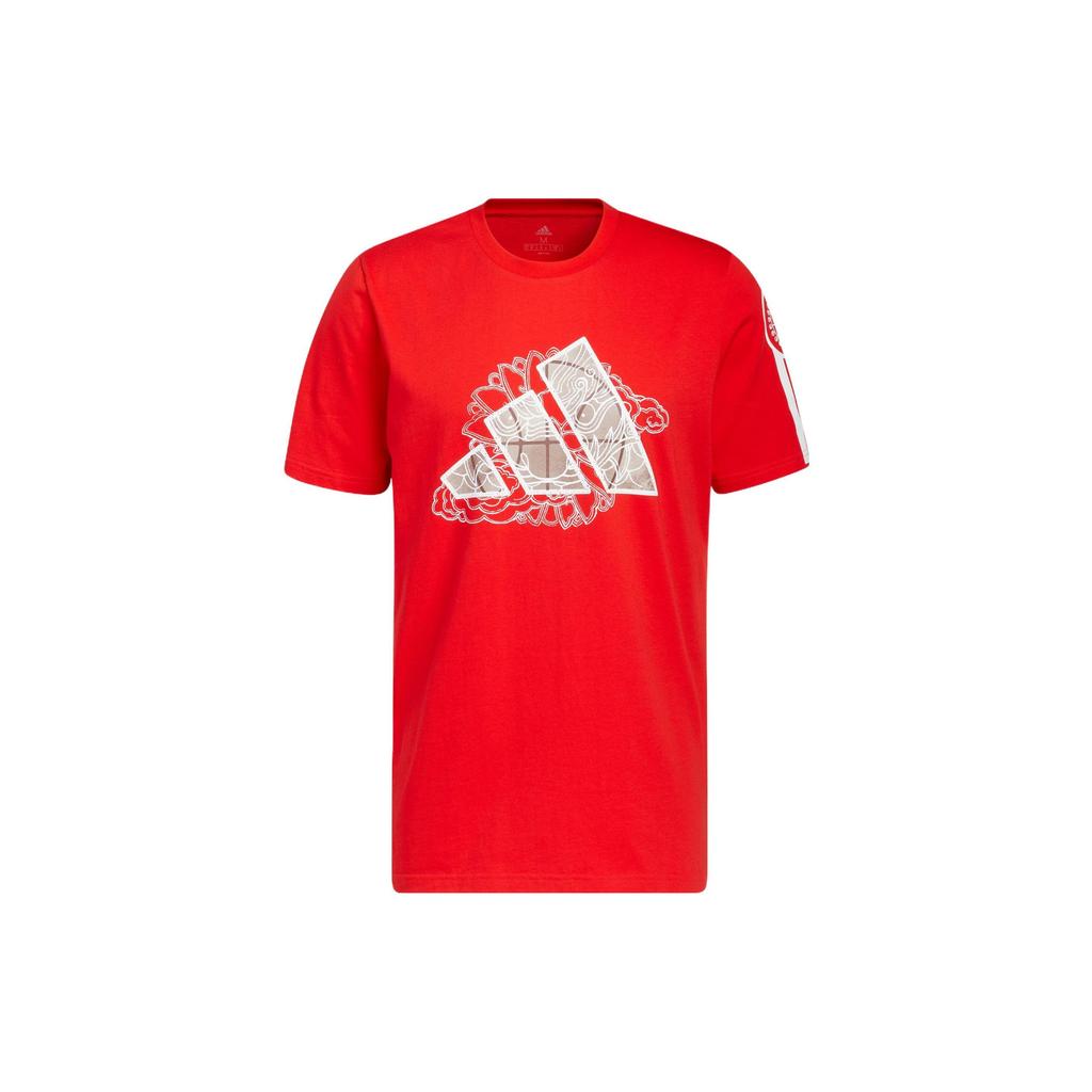 adidas T Shirts Men's Red Crew Neck Moderate Straight Fit IC8106