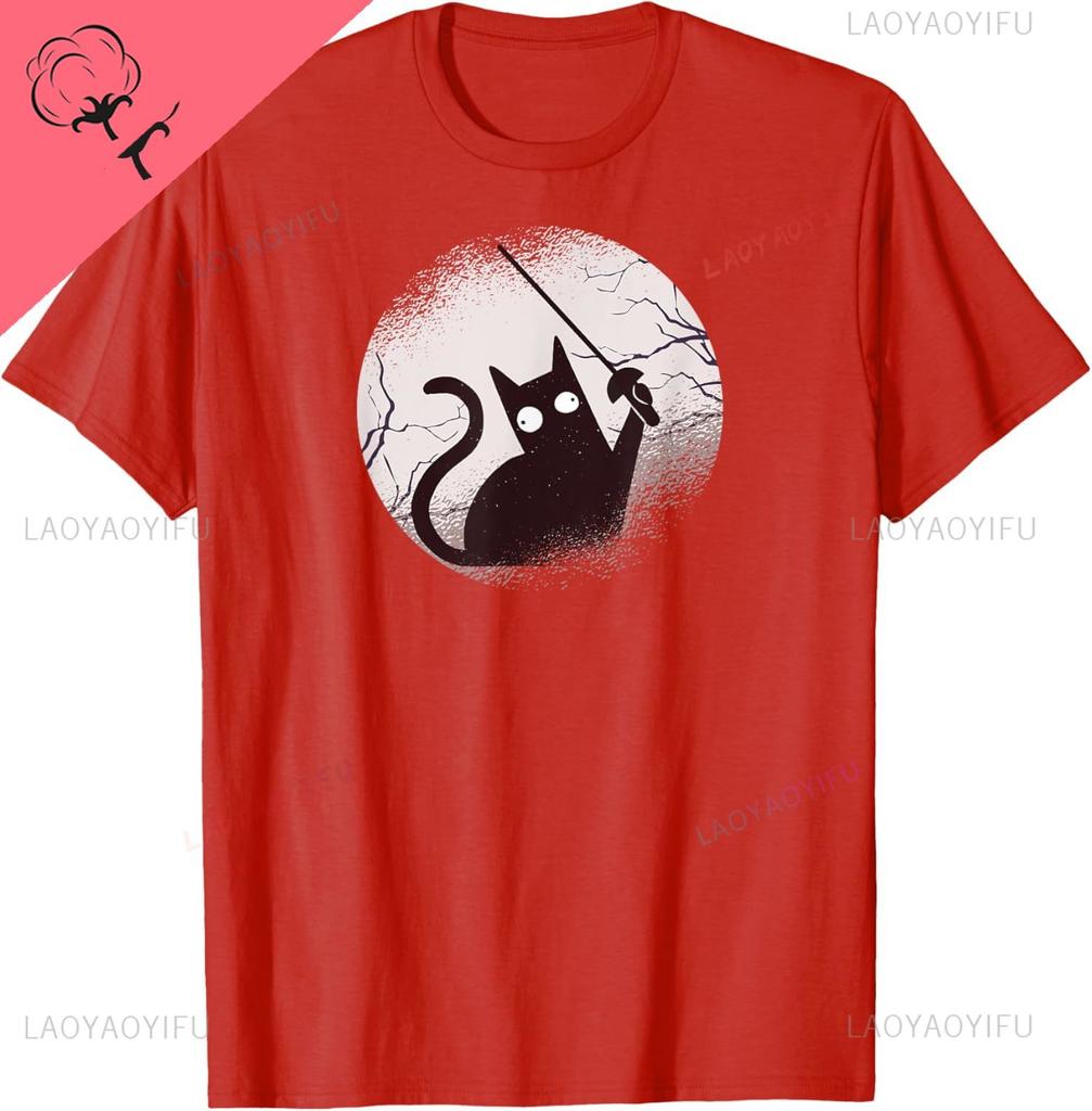 Fencing Game Gamer Fencer Sport Fencing Cat T-Shirt Unisex Summer Streetwear Tops Vintage T Shirt Customizable Camisas