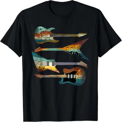 Retro Style Guitars Musicians, Music Distressed Vintage T-Shirt