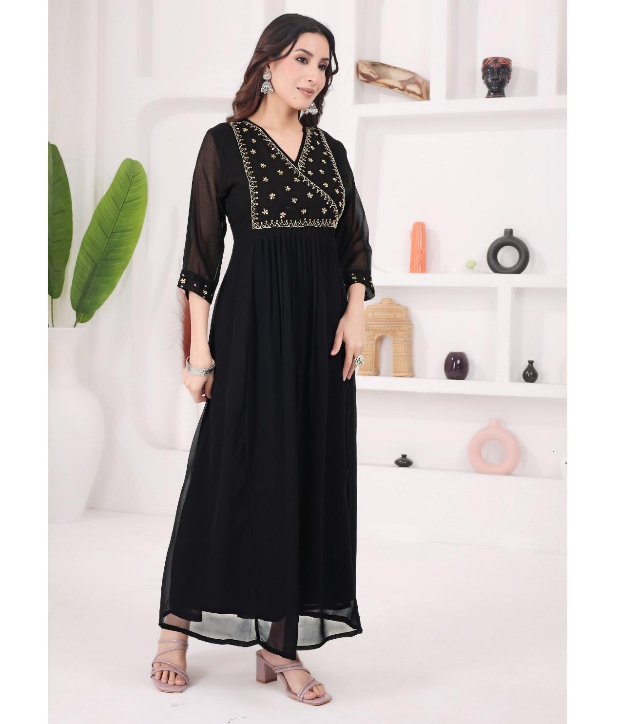 

Индийское дизайнерское платье из жоржета с V-образным вырезом, курта, женский топ в стиле Болливуд, туника Анаркали, курти 2XL чёрный