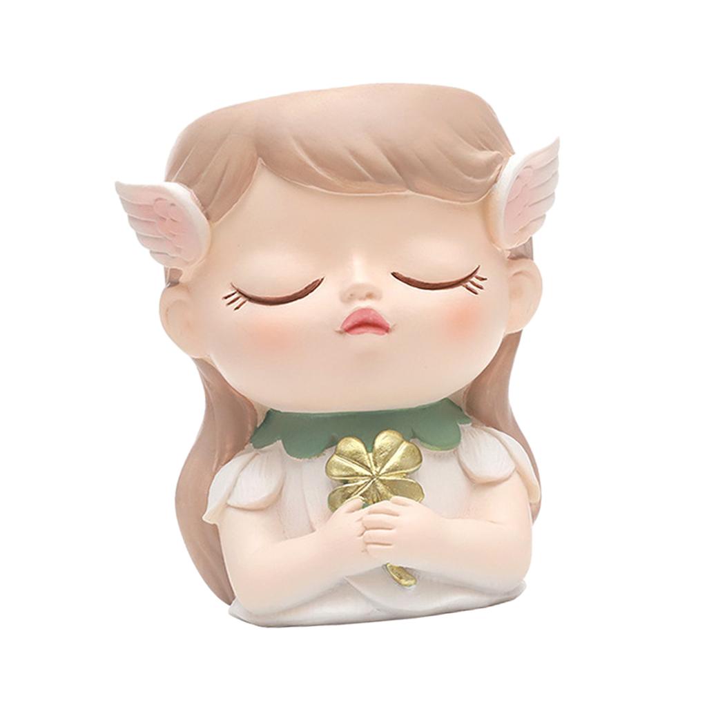 Girl Head Planter Cartoon Girl Statue Figurine Resin Creative Flowerpot for Living Room Indoor Outdoor Garden Tabletop Gifts