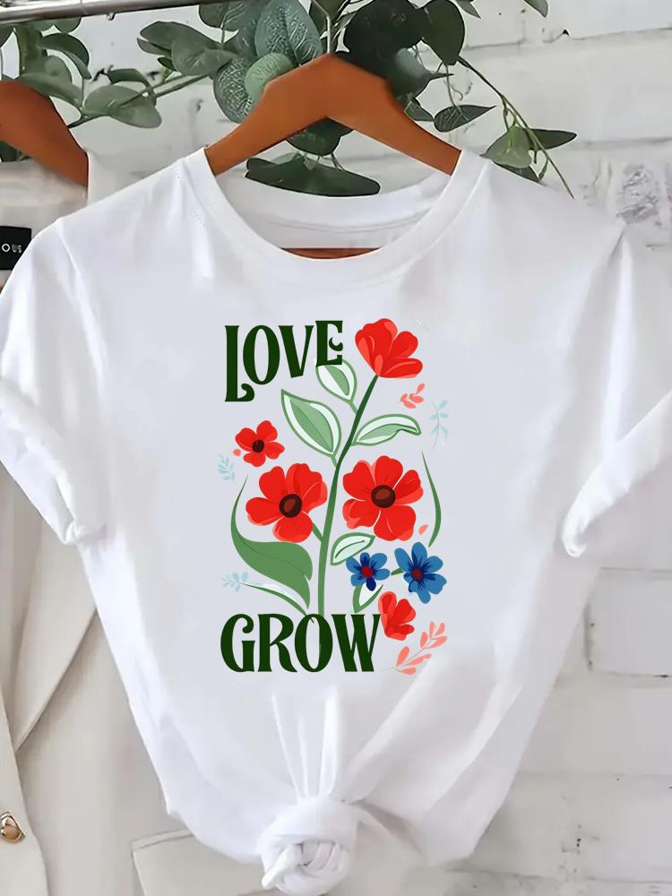 (Asian Size) Tee lovely flower watercolor cute Lady Female Clothing T Shirt Printed Women Casual Fashion Top Graphic Short Sleeve T-shirts