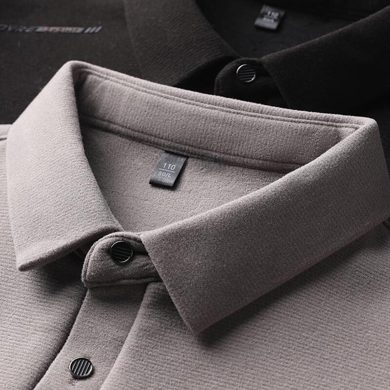 Yalu Men's Fleece-Lined Silk-Wool Blend Long-Sleeve Polo Shirt