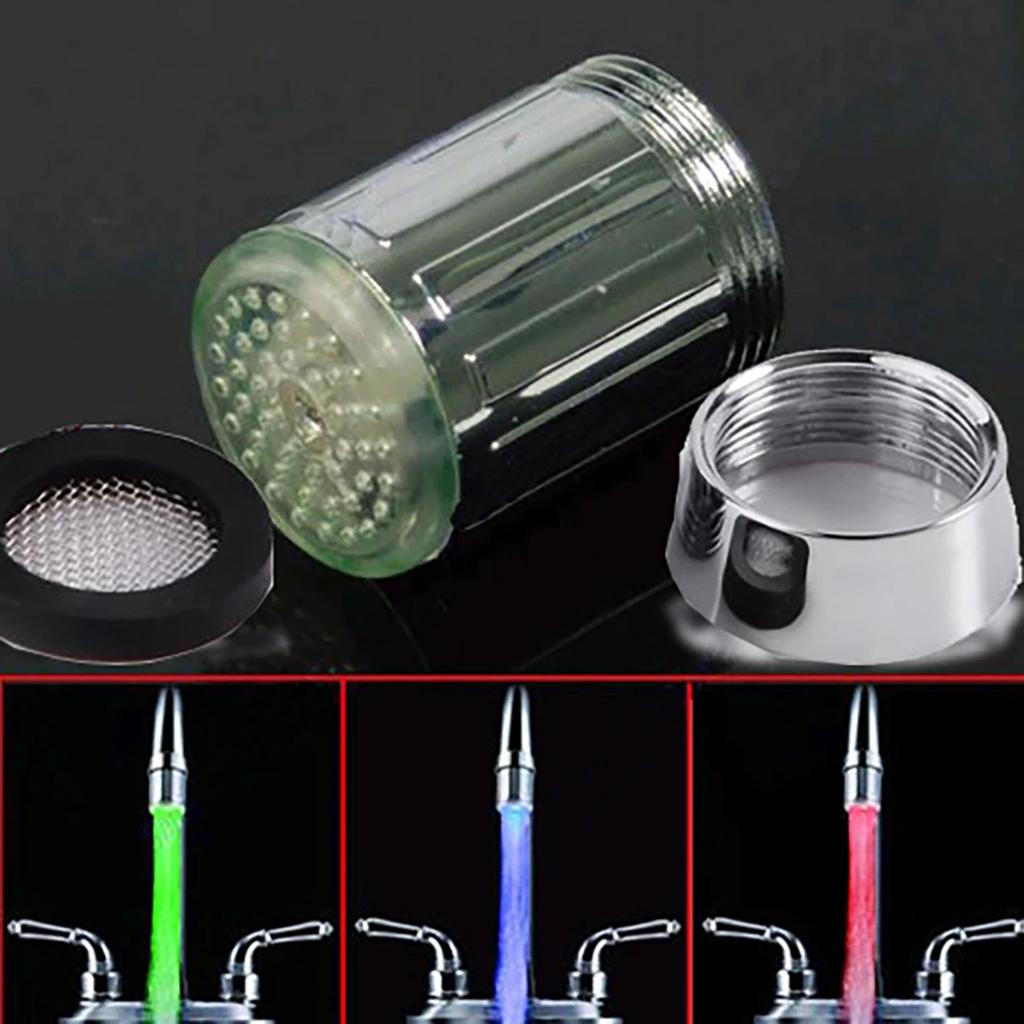 LED Temperature Sensitive Faucet Spout 3-Color Light-up Kitchen Faucet Colorful Aerator Decorate No Batteries Required