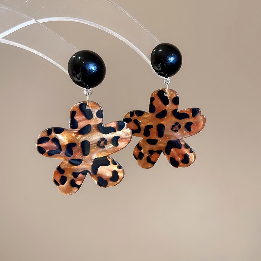 European and American retro fabric flower fringed leopard print earrings earrings personalized temperament earrings women