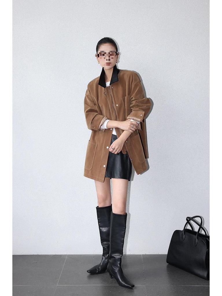 JWUNIQUE Women's Dimple Black High-Waisted A-Line Leather Mini Skirt for Slimming Fit - 2025 Autumn Collection