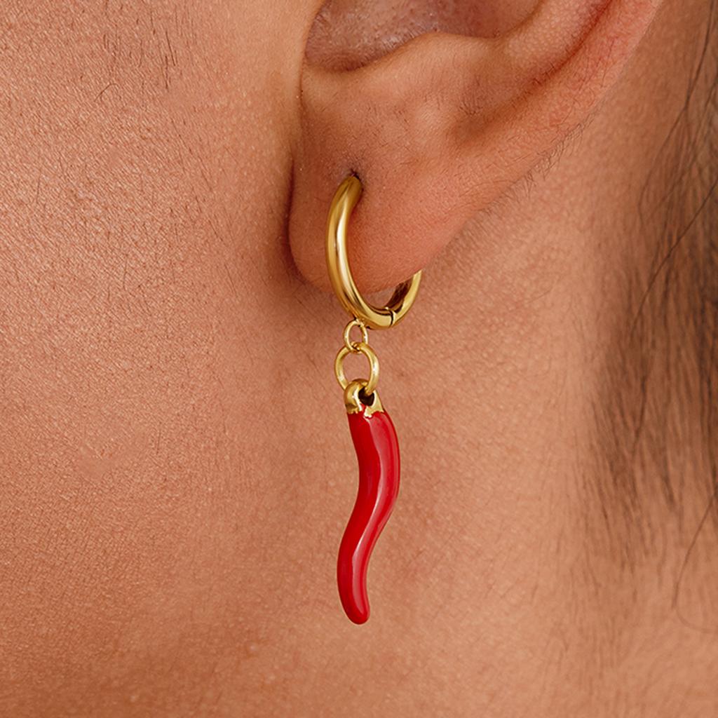 Youthway Stainless Steel Gold Color Plated Oil-Dripping Chili Pepper Dangle Earrings For Everyday Commuter Dangle Earrings