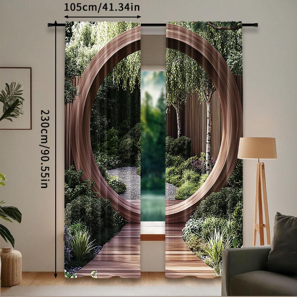 2Pcs Japanese Curtain A Round Rustic Doorway And Gate Opening Sublime Habitat Natural Scenery For Bedroom Living Room And Dining