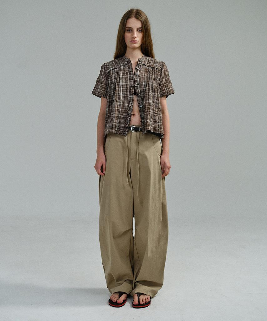 Aubeuawo Lace Cap Blouse (Brown Check)