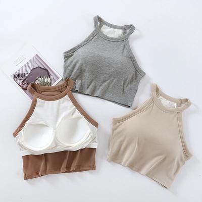 Gilet da donna con scollo all'americana, con imbottitura sul petto e inserto reggiseno - Stile crop top